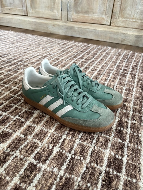 adidas Shoes - adidas Samba Sneakers in Sage Green with White Stripes and Gum Sole